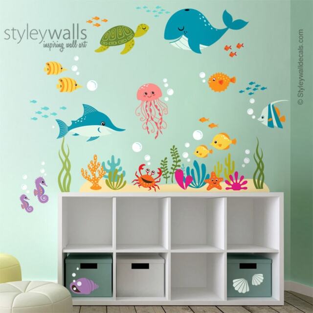 Underwater Wall Decal, Fishes Decal Sticker, Ocean Sea Life Creatures Aquarium For Nursery Decor - image 1