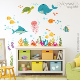 Underwater Wall Decal, Fishes Decal Sticker, Ocean Sea Life Creatures Aquarium For Nursery Decor - thumbnail 2