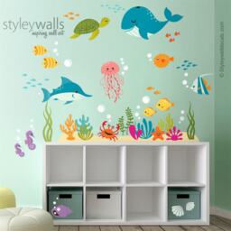 Underwater Wall Decal, Fishes Decal Sticker, Ocean Sea Life Creatures Aquarium For Nursery Decor - thumbnail 1