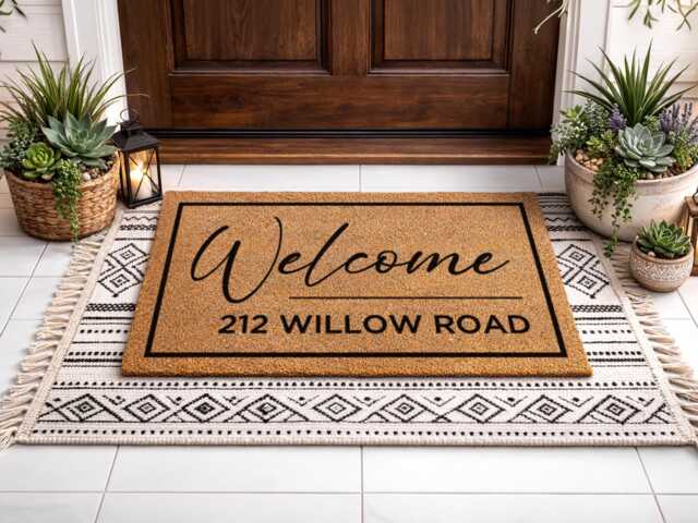 street Name Rug - Elegant Script Entryway D??cor Custom Door Number Plaque - image 1