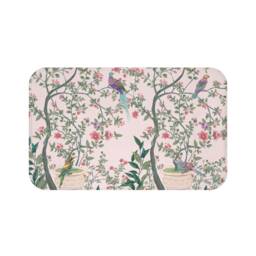 Chinoiserie Bath Mat - Non Slip Backing Oriental Bird Garden Light Pink Floral Design Charming Asian Botanical Bathroom Accessory - thumbnail 2