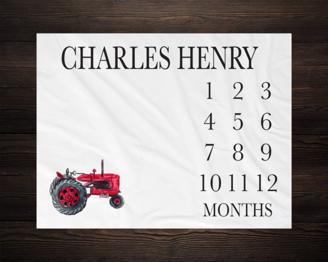 Farm Tractor Milestone Blanket Month Baby Growth Tracker Soft Fleece Shower Gift Newborn Boy Watch Me Grow - image 1