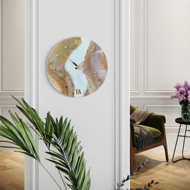 Resin Art Wall Clock Beige, Lavender & Natural Stone Decor - image 1
