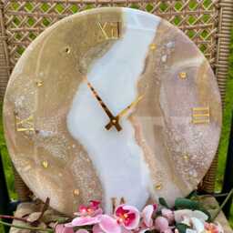 Resin Art Wall Clock Beige, Lavender & Natural Stone Decor - thumbnail 3