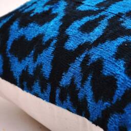 Handloom Silk Velvet Ikat Pillow Cover, Navy Blue Accent - thumbnail 3