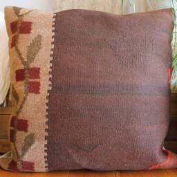 Vintage Handwoven Kilim Cushion Cover - Slitweave Wool, 24 Inch - thumbnail 2