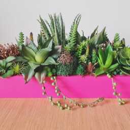 Faux Succulent Planter Artificial Foliage Wood Centrepiece, Modern Decor - thumbnail 2