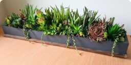 Faux Succulent Planter Artificial Foliage Wood Centrepiece, Modern Decor - thumbnail 1