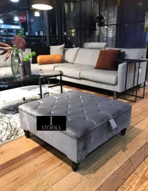 Handmade Grey Velvet Ottoman With Storage - Living Room Bench, UK Made - image 1