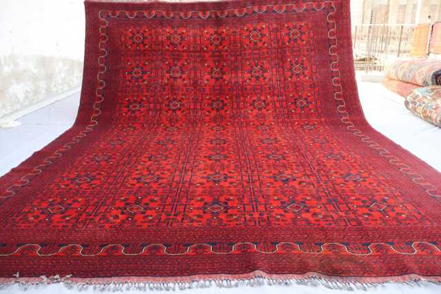 10x13 Red Bukhara Rug, 9'7x12'6 Ft Traditional Afghan Hand Knotted Fine Wool Oriental Turkmen Tribal Bedroom, Living Room Rug - image 1