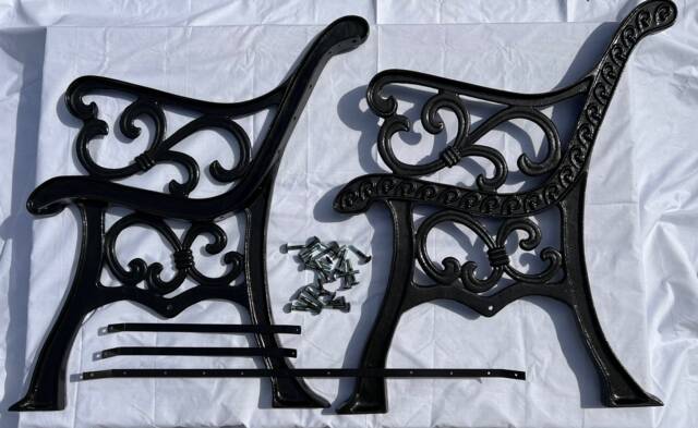 Vintage Rustic Cast Iron Garden Table Wood Slabs & Beckets