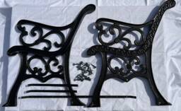 Vintage Rustic Cast Iron Garden Table Wood Slabs & Beckets