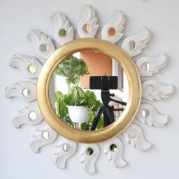 Peruvian Vintage Swan Sun Mirror 50 cm Handmade Wall Decor - Carved Wood Round Artistic Statement For Living Room Bathroom