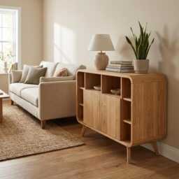 Wood Bookcase/Shelving Unit Console With Shelving, High Dresser Shelf, Book Stand Record Storage Media Console, Art Deco, Cupboard - thumbnail 2