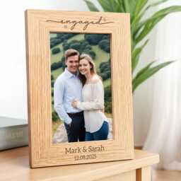 Personalised Engagement Gifts, Wooden Engraved Photo Frame 6x4 7x5