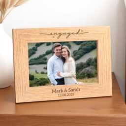 Personalised Engagement Gifts, Wooden Engraved Photo Frame 6x4 7x5 - thumbnail 2