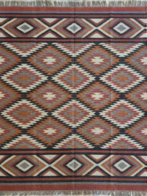 Wool Jute Kilim Rug - Diamond Tribal - Living Room, Bedroom, Hallway, Entryway - image 1
