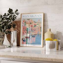 Agios Nikolaos Travel Poster Print Greece Art Gift Wall - thumbnail 3