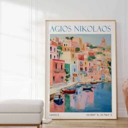 Agios Nikolaos Travel Poster Print Greece Art Gift Wall - thumbnail 2