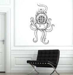 Wall Vinyl Octopus Ocean Old Helmet Sea Marine Mural Decal Sticker 1771Dz - thumbnail 1