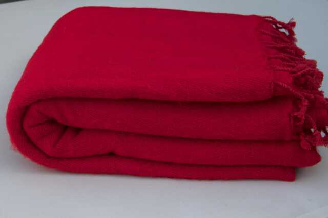 Red Yak Wool Blanket Handwoven Himalayan Travel Shawl - 114x57 Inch - image 1