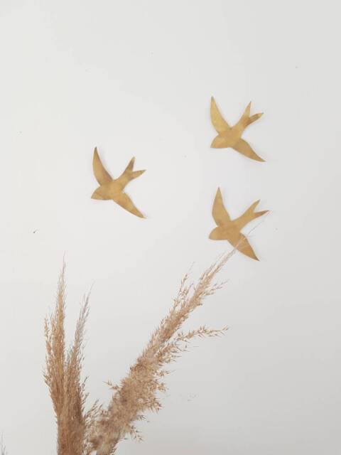 Brass Wall Swallow, Metal Bird Decor, Baby & Kids Room Decor - image 1