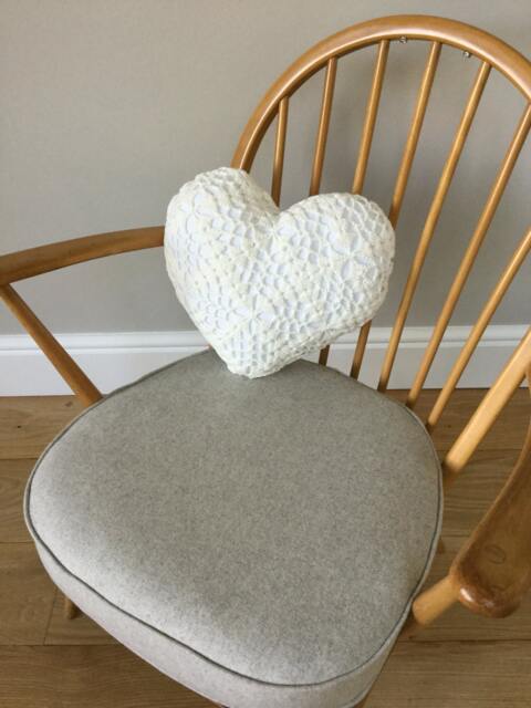Crocheted Heart Cushion . Ivory Cushion, Hygge , Cream Interiors Accessory Scatter Xmas Gift, Girls Room, Mother's Gift - image 1
