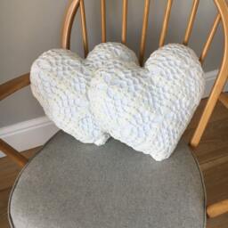 Crocheted Heart Cushion . Ivory Cushion, Hygge , Cream Interiors Accessory Scatter Xmas Gift, Girls Room, Mother's Gift - thumbnail 3
