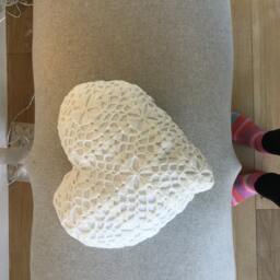 Crocheted Heart Cushion . Ivory Cushion, Hygge , Cream Interiors Accessory Scatter Xmas Gift, Girls Room, Mother's Gift - thumbnail 4