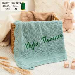 Personalized Embroidered Baby Blanket Soft Cotton Knit, Sage Green - thumbnail 1