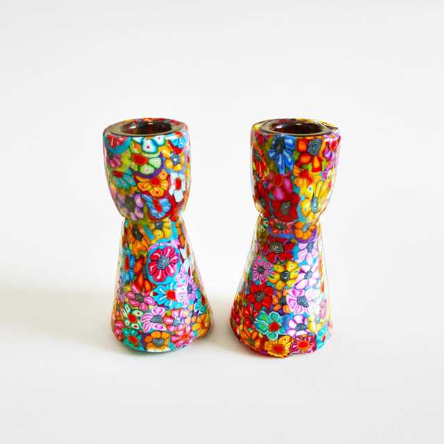 Handmade Millefiori Shabbat Candlesticks Colorful Jewish Gift - image 1