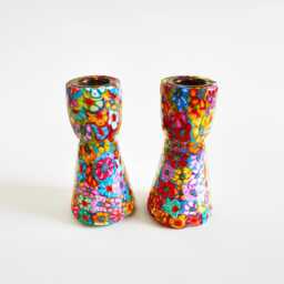 Handmade Millefiori Shabbat Candlesticks Colorful Jewish Gift - thumbnail 1