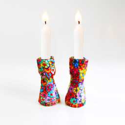Handmade Millefiori Shabbat Candlesticks Colorful Jewish Gift - thumbnail 2