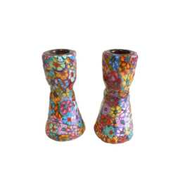 Handmade Millefiori Shabbat Candlesticks Colorful Jewish Gift - thumbnail 3