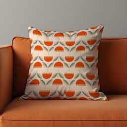 Retro Orange Tulip Flower Cushion Cover, Scandinavian Style Floral Throw Pillow Modern Or Classic Home Decor - thumbnail 1