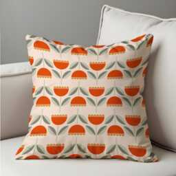Retro Orange Tulip Flower Cushion Cover, Scandinavian Style Floral Throw Pillow Modern Or Classic Home Decor - thumbnail 2