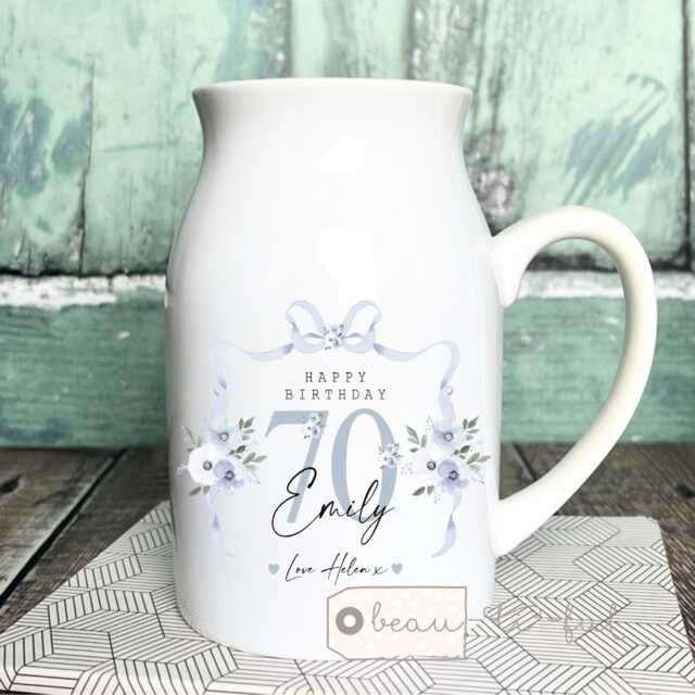 Personalised Gift Birthday Special Milestone 21 30 40 50 60 70 Any Age Floral Ceramic Small Vase Jug Mug Mum Friend Nanny - image 1