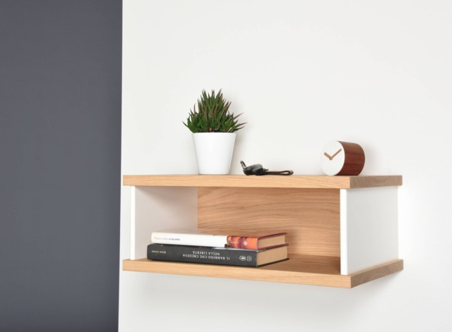 Floating Bedside Tables in Oak & Corian/Bedside Suspended Mid-Century Modern Floating Nightstand Solid Wood Handmade Furniture - image 1