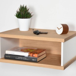 Floating Bedside Tables in Oak & Corian/Bedside Suspended Mid-Century Modern Floating Nightstand Solid Wood Handmade Furniture - thumbnail 2