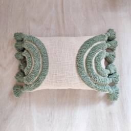 Ivory & Sage Green Boho Textured 100% Cotton Throw Pillow Case Embroidered Tufted 14x20 Cushion Cover Decorative Handmade - thumbnail 1