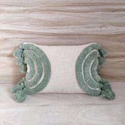 Ivory & Sage Green Boho Textured 100% Cotton Throw Pillow Case Embroidered Tufted 14x20 Cushion Cover Decorative Handmade - thumbnail 2