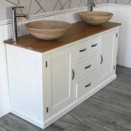 White Painted Bathroom Vanity Unit Cabinet Marble Travertine Bowl Basin Tap Plug 603Psbcx2 - thumbnail 2