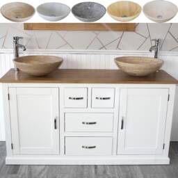 White Painted Bathroom Vanity Unit Cabinet Marble Travertine Bowl Basin Tap Plug 603Psbcx2