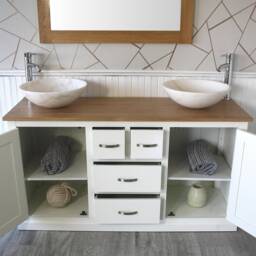 White Painted Bathroom Vanity Unit Cabinet Marble Travertine Bowl Basin Tap Plug 603Psbcx2 - thumbnail 3