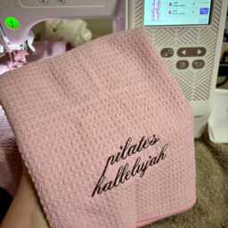 Pilates Hallelujah Embroidered Pink Waffle Pilates/Yoga/Gym Sweat Towel - thumbnail 3