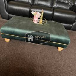 Handmade Large Velvet Coffee Table Footstool Coniston Fabric, Gold Trim - thumbnail 2