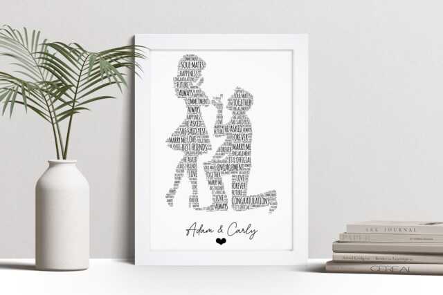 Personalised Engaged Couple Word Art Print, Engagement Gift, Custom Wall Framed Picture, Present For Him, Her, Fiance, Fiancee Nl - image 1