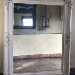 statement Antique White Ivory Cream Wooden Large Swept Gilt Ornate French Over Mantle Leaner Wall Beveled Mirror 7 Ft X 4 - thumbnail 2