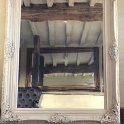 statement Antique White Ivory Cream Wooden Large Swept Gilt Ornate French Over Mantle Leaner Wall Beveled Mirror 7 Ft X 4 - thumbnail 3