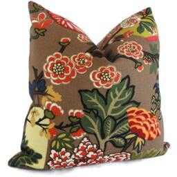 Schumacher Chiang Mai Dragon Pillow Covers Mocha Linen Accent Pillows - Set Of 2 - thumbnail 2